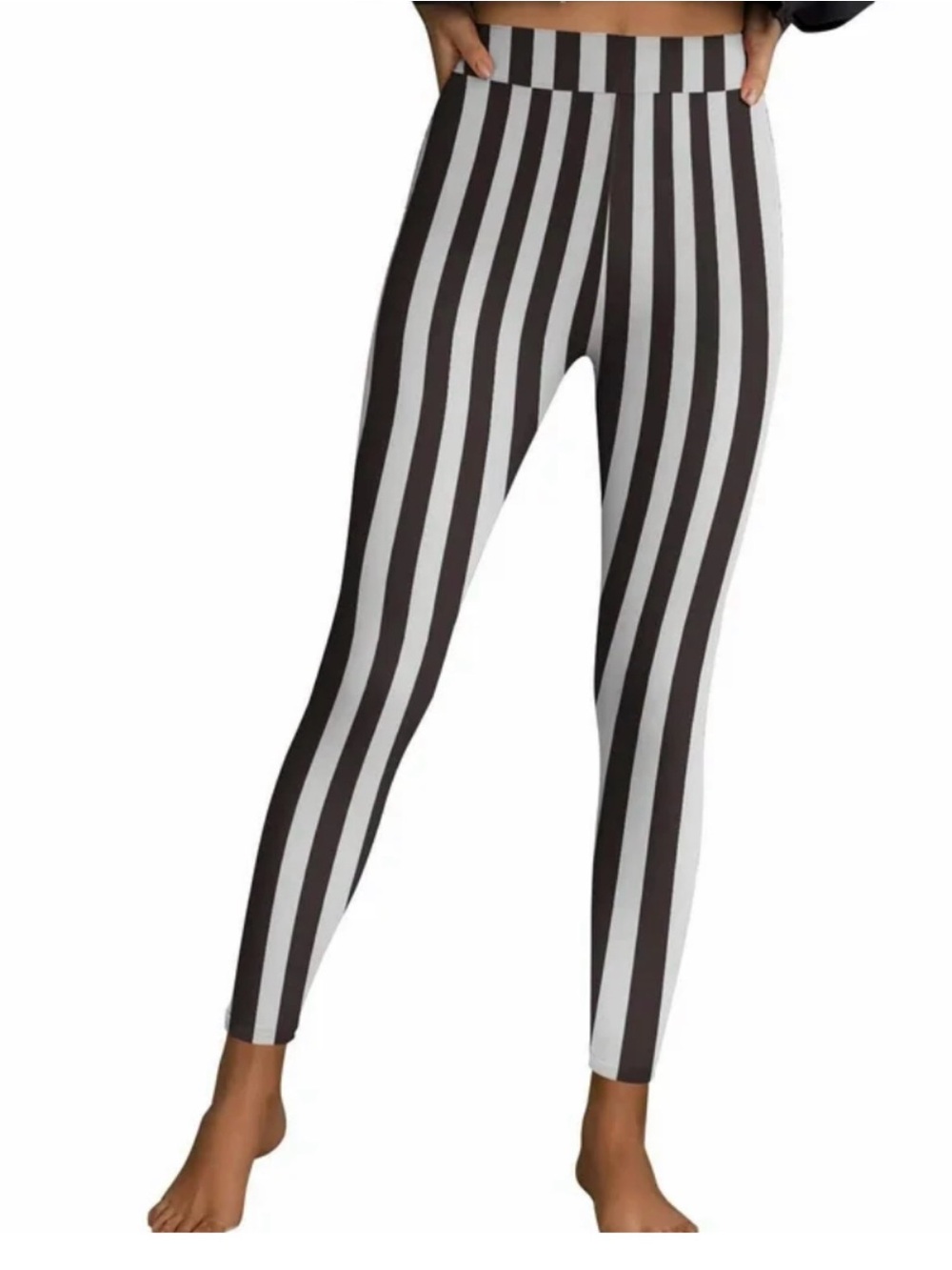 bebe Vertical Stripe High-Waist Leggings - Black & White